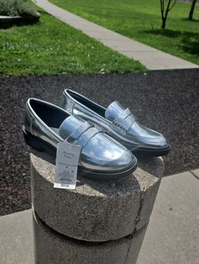 a new day Men’s Metallic Silver Penny Loafers